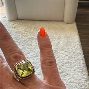 Sterling Silver Ring with Large Green Cushion Stone